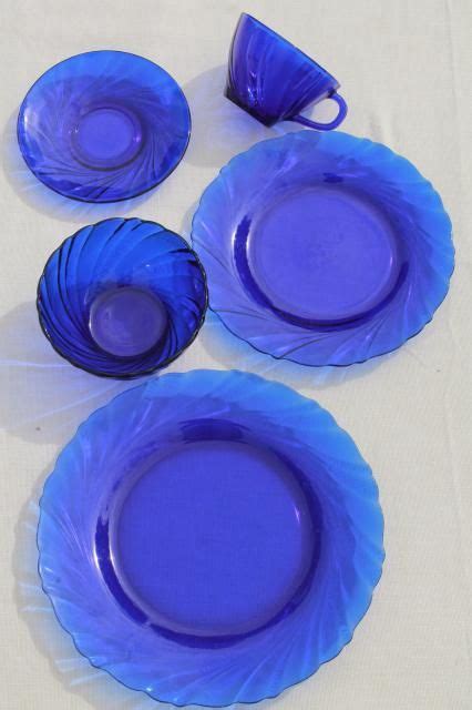 Vintage Cobalt Blue Glass Dishes Set For Four Duralex Rivage Swirl Pattern Artofit