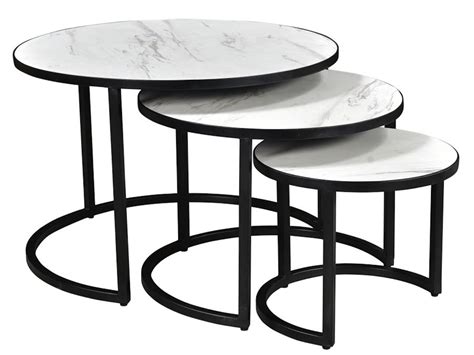 Darsh 3pc Round Coffee Table Set In Faux White Marble