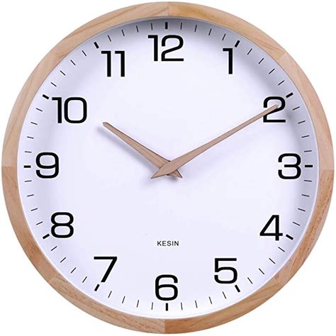 Kesin 12 Inches Wooden Round Silent Wall Clock White Wood Wall Clocks