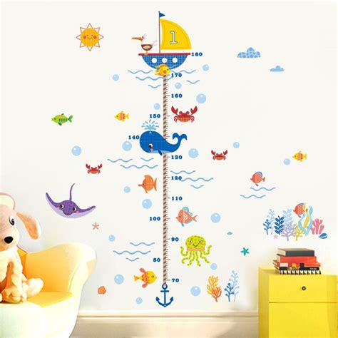 Home decal mural art 5.0. Underwater Sea Fish Anchor Height Measurement Wall Sticker ...