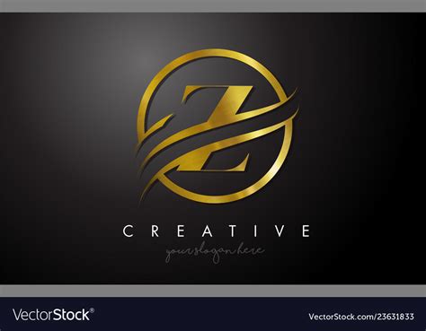 Z Golden Letter Logo Design With Circle Swoosh Vector Image