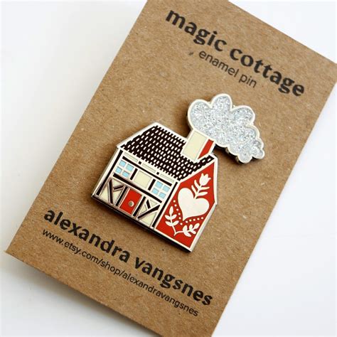Magic Cottage Enamel Pin With Glitter Witchy Badge Etsy