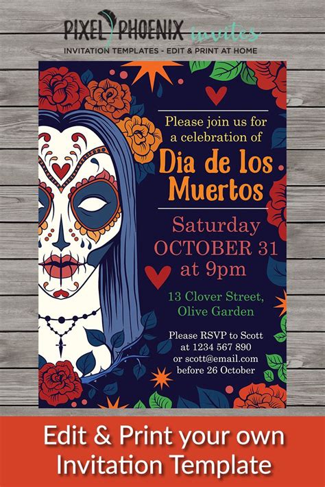 Halloween Party Invite Day Of The Dead Invite Halloween Invitation