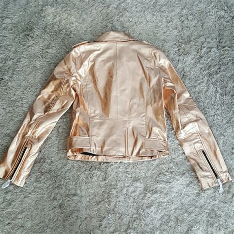 Zara Jackets And Coats Zara Pink Rose Gold Metallic Leather Jacket