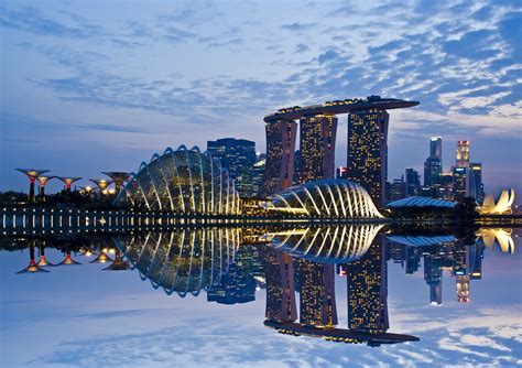 City Skyline Cityscape Architecture Reflection Singapore Hd