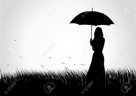 Clipart Little Girl Sitting With Umbrella Silhouette 20