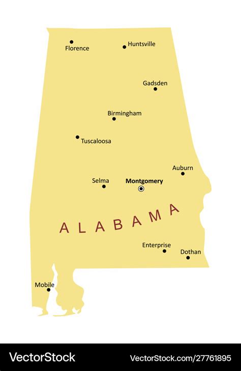 Alabama Cities Map Royalty Free Vector Image Vectorstock