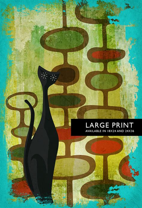 Mid Century Modern Print Cats Abstract Art Print Poster