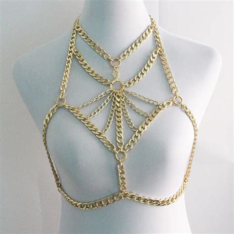 Sexy Women Gold Bra Body Jewelry Chain Necklace Choker For Women Harness Body Accessories