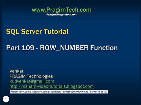 Sql Server Net And C Video Tutorial Rownumber Function In Sql Server