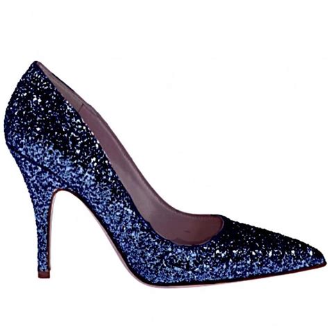 Womens Sparkly Glitter Heels Pointed Toe Pumps Shoes Navy Blue