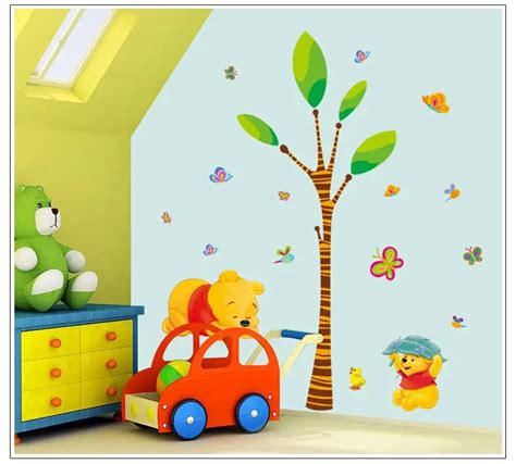 Winnie The Pooh Playing Butterfly Tree Wall Sickers For Kids Children