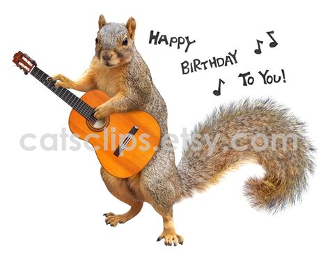 Squirrel Playing Guitar Happy Birthday Printable Birthday Card Etsy