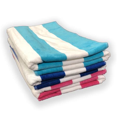 Cotton 35x70 Terry Beach Towels Cotton Velour Cabana Stripe