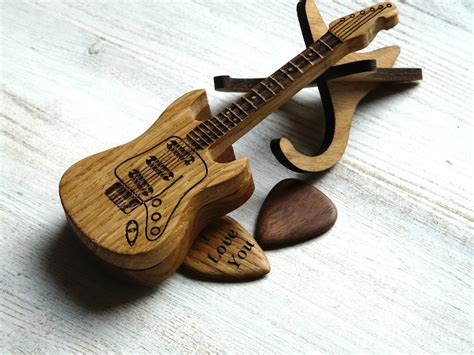 Wood Guitar Pick Box Personalized Engraved Electric Guitar Etsy