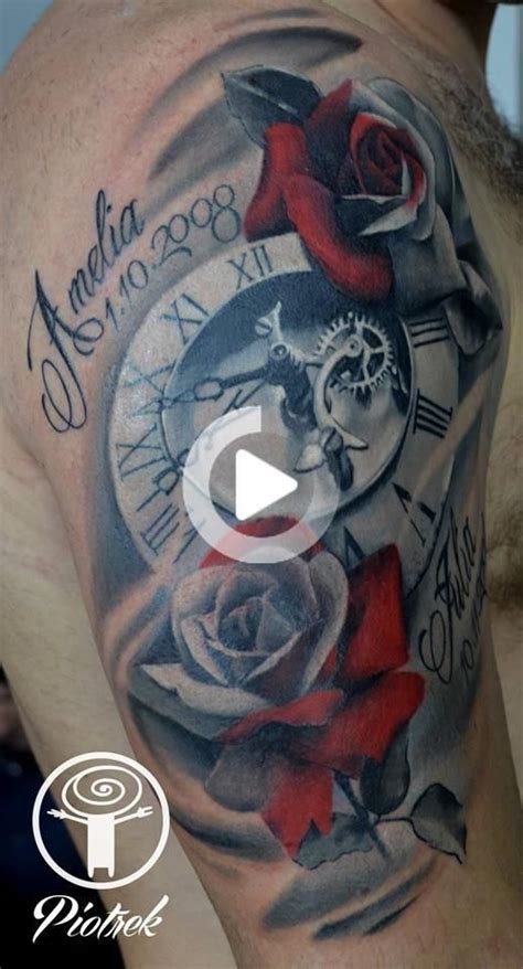 Clock And Rose Tattoo By Piotr At Holy Grail Tattoo Studio Clock And
