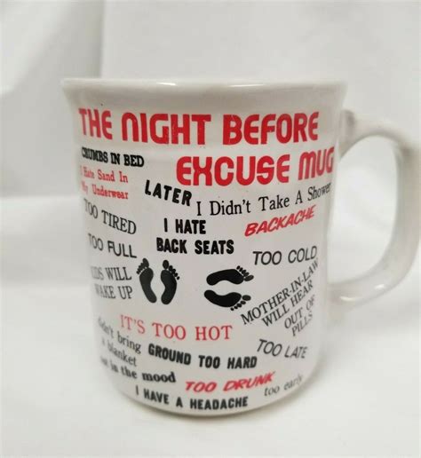 No Sex Excuse Mug The Night Before Excuses Gag T 8ozs Stoneware Vintageのebay公認海外通販｜セカイモン