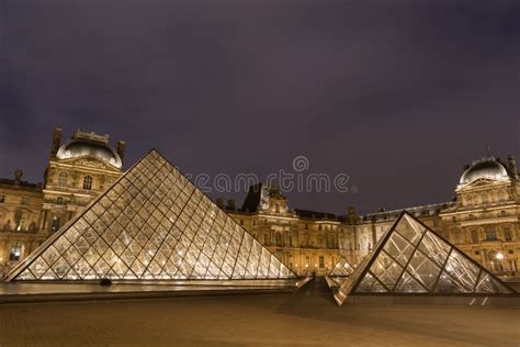 Louvre Museum With Pyramid In Twilight Editorial Stock Photo Image Of