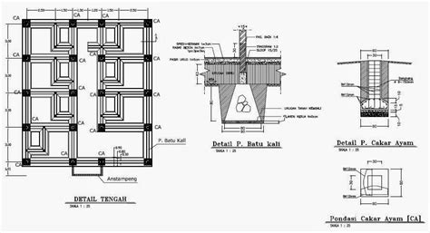 Gambar Belajar Desain Gambar Rencana Struktur Pondasi Pembalokan Detail Penulangan Denah Di