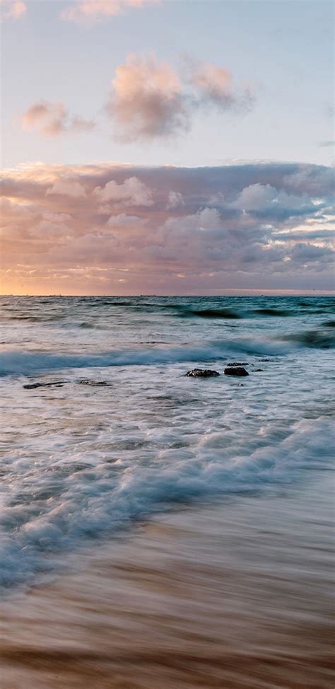 Download 1440x2960 Ocean Waves Beach Sunset Wallpapers