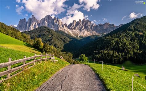 Mountains Italy Alps Dolomites Fence Clouds Way Woods South
