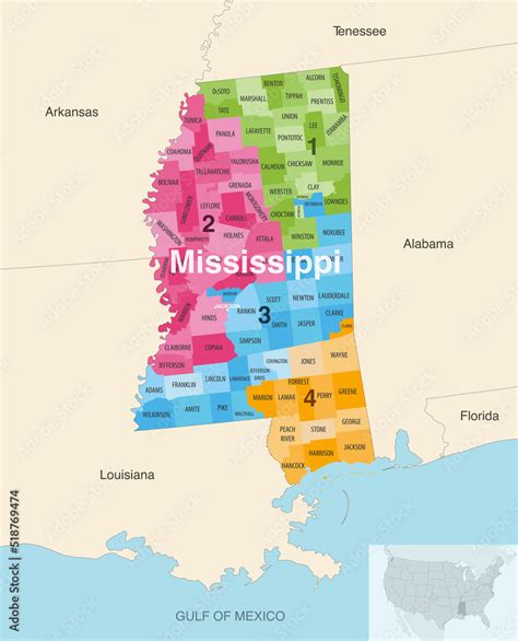 Mississippis Congressional Districts 2013 2023 Vector Map With