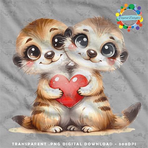 Adorable Meerkat Hug With Heart Digital Download Craft Sublimation