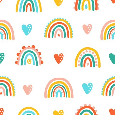 Premium Vector Seamless Pattern With Colorful Rainbows And Hearts