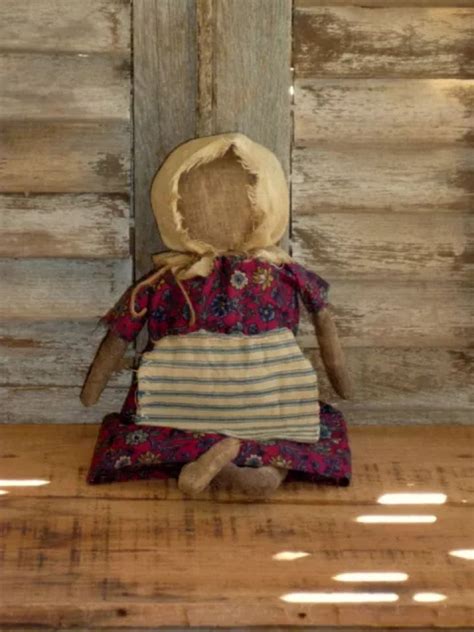 Primitive Little Prairie Doll Made From Vintage Feed Sack And Fabrics