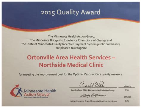 Northside Medical Clinic Receives 2015 Quality Award Ortonville Area