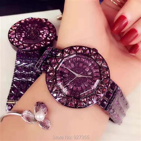 2017 new style purple women watches top luxury steel full rhinestone wristwatch lady crystal