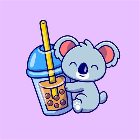 Premium Vector Cute Koala Hug Boba Milk Tea Cartoon