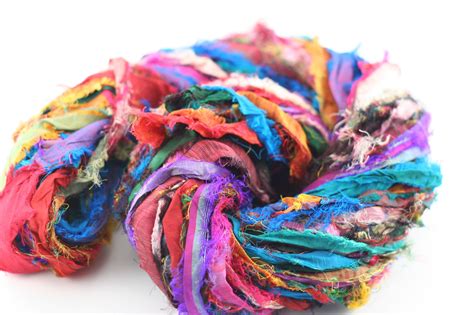 Recycled Sari Silk Multicolored Ribbon Yarn Tibet Jewels Ribbon