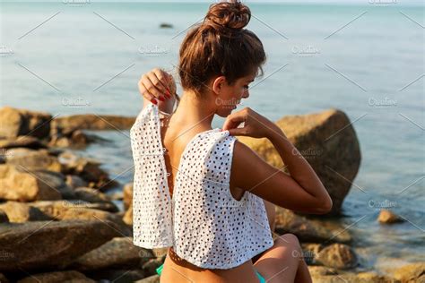 Pretty Young Woman Undress On Beach Featuring Beauty Beautiful And