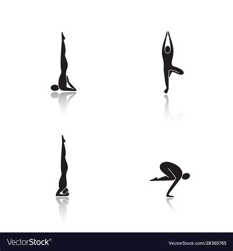Yoga Poses Drop Shadow Black Icons Set Royalty Free Vector
