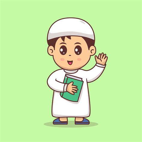 Cute Muslim Boy Holding Quran Vector Illustration Muslim Girl With