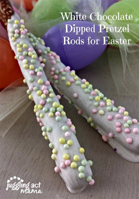 White Chocolate Dipped Pretzel Rods For Easter Juggling