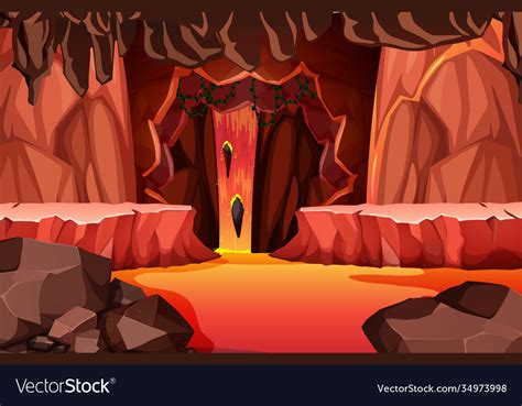 Infernal Dark Cave With Lava Scene Royalty Free Vector Image