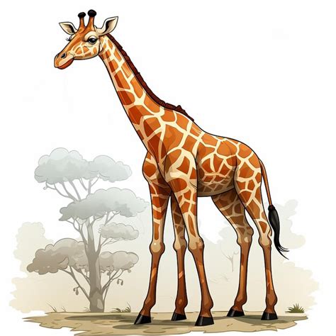 premium ai image handdrawn animated version giraffe standing full