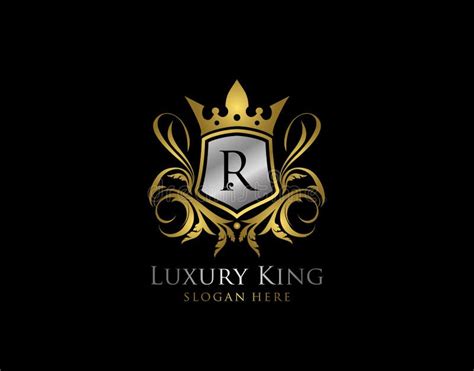 Luxury King R Letter Gold Logo Golden R Classic Shield Crown Stock