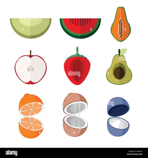 Simple Flat Open Slice Fruits Vector Illustration Graphic Design Set