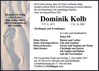 Traueranzeigen Von Dominik Kolb Augsburger Allgemeine Zeitung