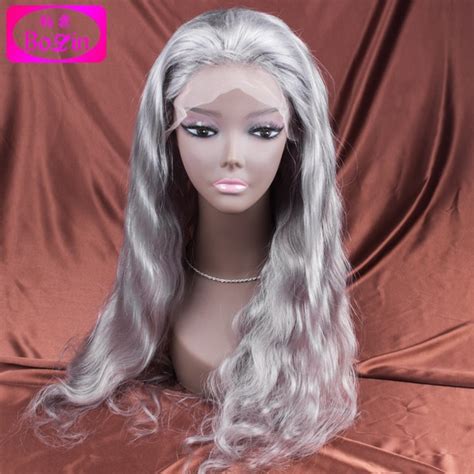 Brazilian Grey Full Lace Human Hair Wigs Wavy Silver Gray Glueless