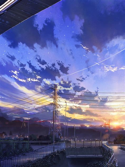 Download 1536x2048 Anime Landscape Scenery Clouds Stars Buildings