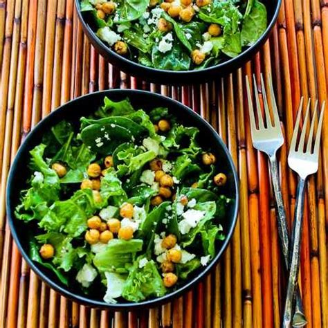 Leafy Greens Salad With Roasted Chickpeas Feta And Mediterranean Sumac Dressing Leafy Green