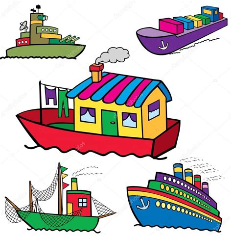 Información, novedades y última hora sobre transporte marítimo. Conjunto de vectores coloridos barcos de transporte marítimo dibujos animados Imagen Vectorial ...