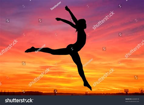 Silhouette Gymnast Jumping Sunset Stock Photo 62600518 Shutterstock