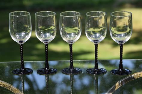Vintage Glass With Twisted Black Stem Wine Glasses Set Of 5 Summer Cocktail Glasses Black