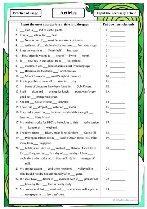 Articles Worksheet Free Esl Printable Worksheets Made By Teachers