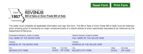 Missouri Bill Of Sale Form Dmv Mo Information